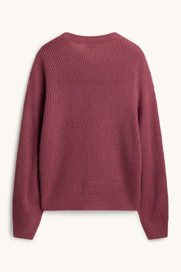 Damen - Pullover - gerippt - rot