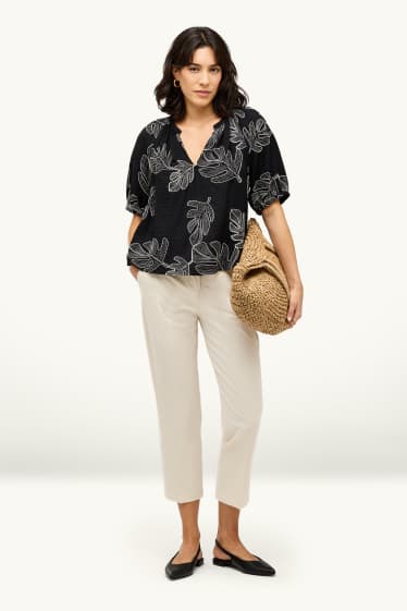 Dámské - Plátěné kalhoty - mid waist - tapered fit - bílá