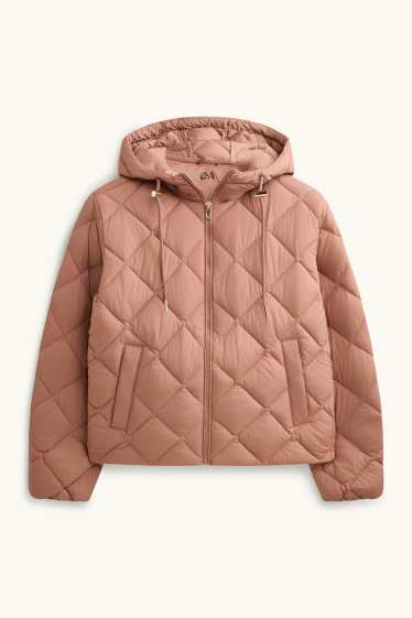 Dames - Jas met stiksels en capuchon - waterafstotend - rood