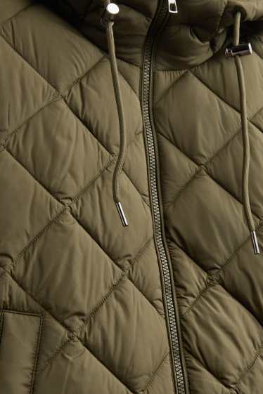 Women - Quilted jacket with hood - water-repellent - khaki