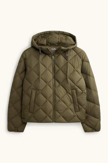Women - Quilted jacket with hood - water-repellent - khaki