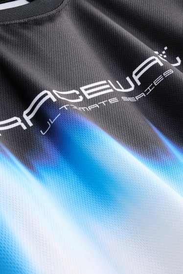 Kinder Buben - Kurzarmshirt - gemustert - weiß / schwarz
