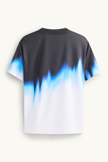 Kinder Buben - Kurzarmshirt - gemustert - weiß / schwarz
