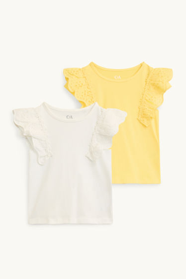 Bambine - Confezione da 2 - t-shirt - Broderie Anglaise - giallo