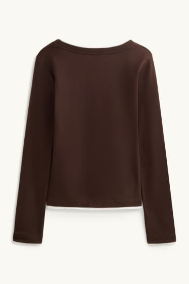 Femmes - Haut à manches longues - slim fit - look 2-en-1 - marron