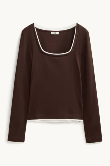 Femmes - Haut à manches longues - slim fit - look 2-en-1 - marron