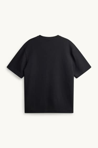 Hommes - T-shirt - relaxed fit - finition côtelée - noir