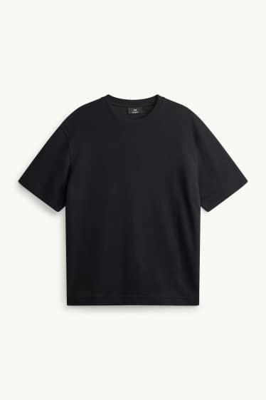 Hommes - T-shirt - relaxed fit - finition côtelée - noir