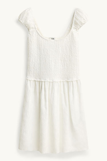 Dona - Vestit de línia A - de punt de niu d'abella - blanc
