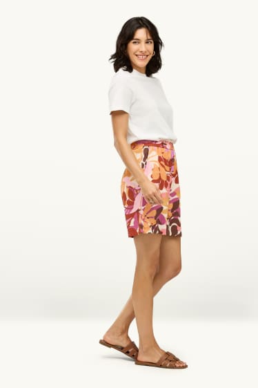 Damen - Shorts - High Waist - gemustert - pink / orange