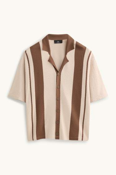 Herren - Poloshirt - Relaxed Fit - gestreift - strukturiert - beige / braun