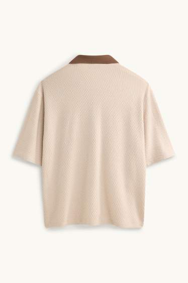 Herren - Poloshirt - Relaxed Fit - gestreift - strukturiert - beige / braun