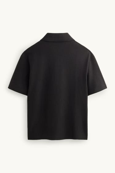 Herren - Strick-Poloshirt - Relaxed Fit - schwarz