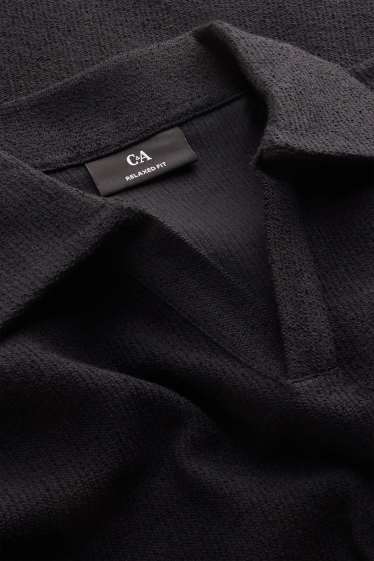 Herren - Strick-Poloshirt - Relaxed Fit - schwarz