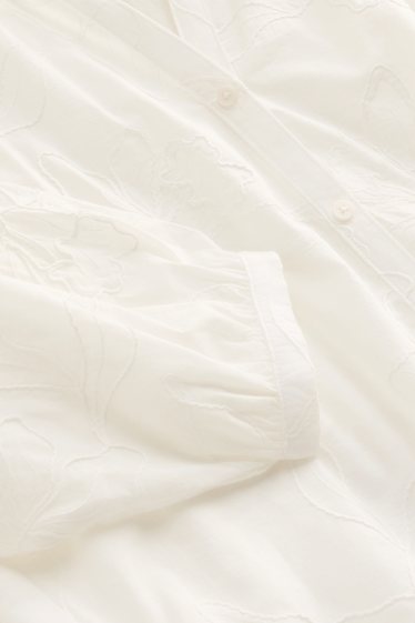 Damen - Bluse mit V-Ausschnitt - geblümt - strukturiert - weiß