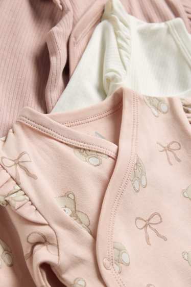 Baby: meisjes - Set van 3 - beertje en strikje - wikkelrompertje - roze