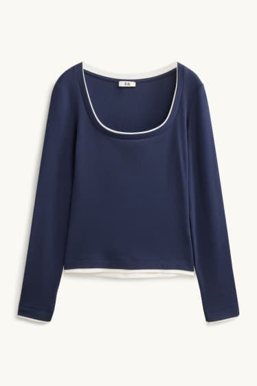 Women - Long sleeve top - slim fit - 2-in-1 look - dark blue