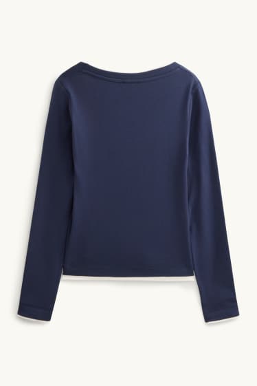 Women - Long sleeve top - slim fit - 2-in-1 look - dark blue