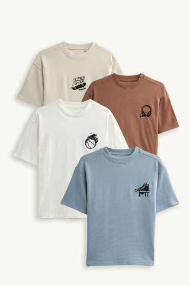 Kinder Buben - Multipack 4er - Skateboard, Sneaker - Kurzarmshirt - orange