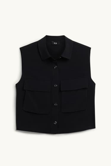 Femmes - Gilet sans manches - finition texturée - noir