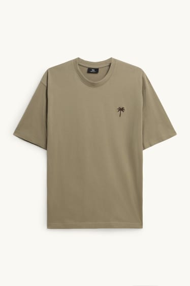 Heren - T-shirt - relaxed fit - lichtbruin