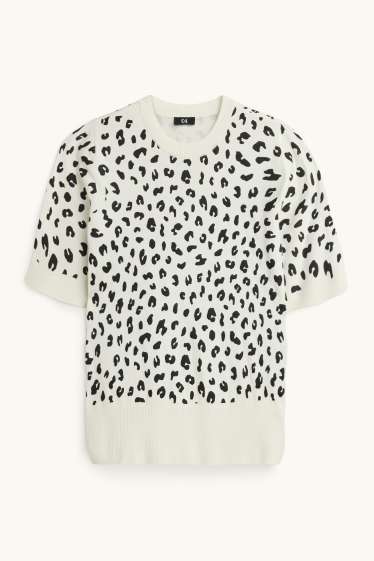 Donna - Maglione - a maniche corte - stampa leopardata - bianco / nero