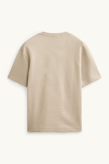Bărbați - Tricou - relaxed fit - reiat - bej