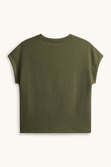 Dames - T-shirt - relaxed fit - met structuur - kaki