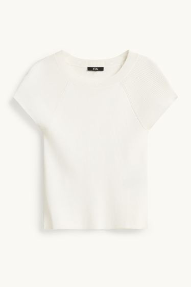 Dames - Gebreide trui - korte mouw - wit