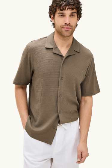 Pánské - Košile - loose fit - klopový límec - strukturovaná - hnědá