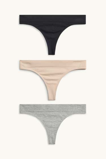Women - Multipack of 3 - thong - seamless - beige