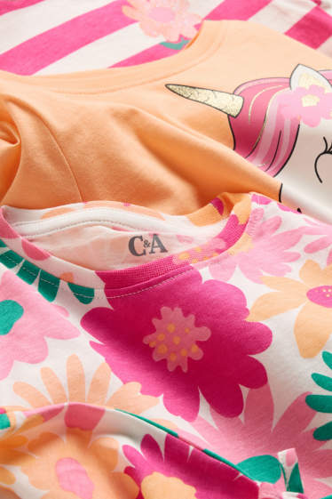 Kinder Mädchen - Blume und Einhorn - Multipack 3er - Kurzarmshirt - rosa