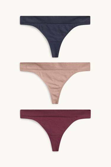 Femmes - Lot de 3 - strings - sans coutures - rouge foncé