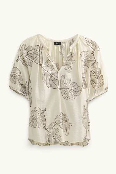 Mujer - Blusa con escote en pico - estampada - crema