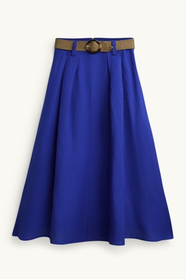 Damen - Rock mit Gürtel - Leinen-Mix - blau