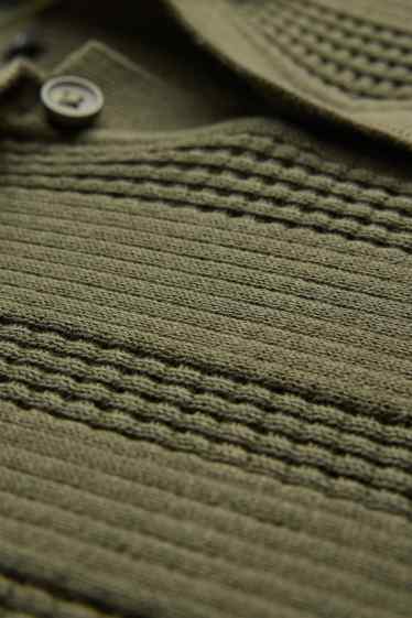 Uomo - Polo in maglia - relaxed fit - a coste - a righe - verde scuro