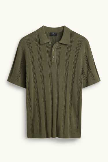 Uomo - Polo in maglia - relaxed fit - a coste - a righe - verde scuro