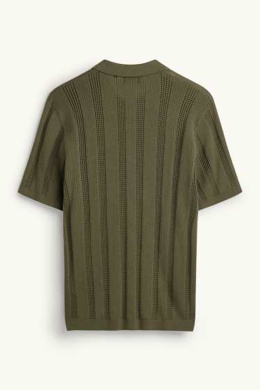 Uomo - Polo in maglia - relaxed fit - a coste - a righe - verde scuro