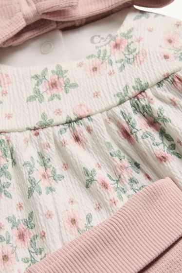 Bébés filles - Petites fleurs - tenue bébé - 3 pièces - blanc / rose