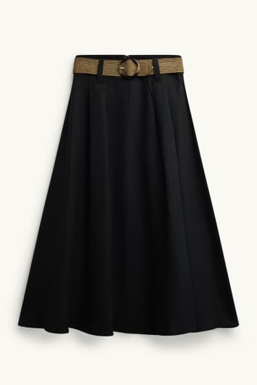 Femmes - Jupe avec ceinture - lin mélangé - noir