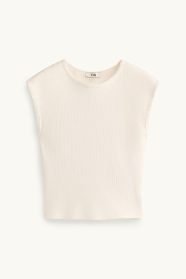 Damen - Crop Top - gerippt - weiß