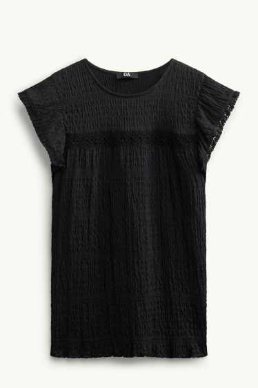 Damen - T-Shirt - Regular Fit - strukturiert - schwarz