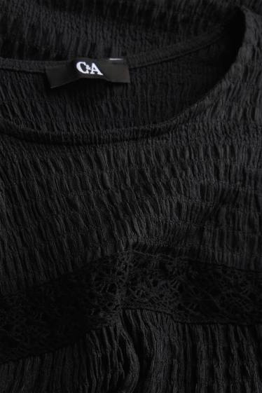 Damen - T-Shirt - Regular Fit - strukturiert - schwarz