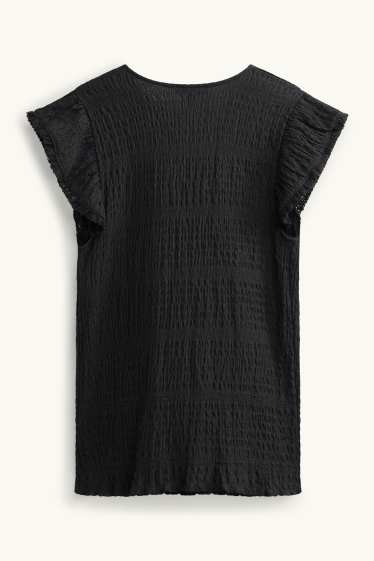 Damen - T-Shirt - Regular Fit - strukturiert - schwarz