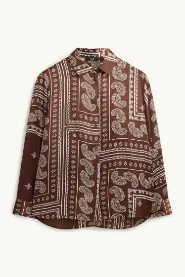 Damen - Bluse - gemustert - braun / cremeweiß