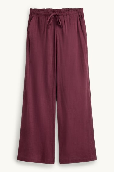 Dames - Pantalon - mid waist - wide leg - bordeaux