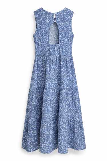 Kinder Mädchen - Blume - Kleid - blau / weiß