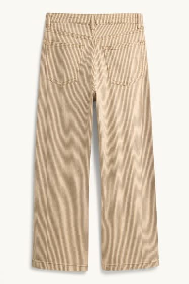 Dames - Kortere wide leg jeans - high waist - gestreept - lichtbruin