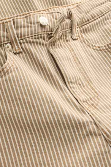 Dames - Kortere wide leg jeans - high waist - gestreept - lichtbruin