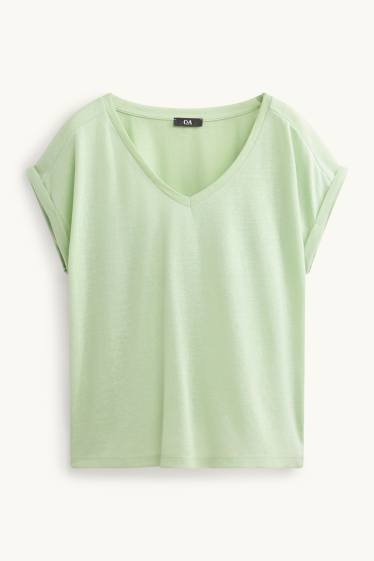 Femei - Tricou cu decolteu în V - relaxed fit - verde deschis